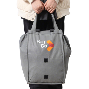 Faltbare Einkaufstasche aus Vliesstoff mit zwei F&auml;chern und Kordelzug