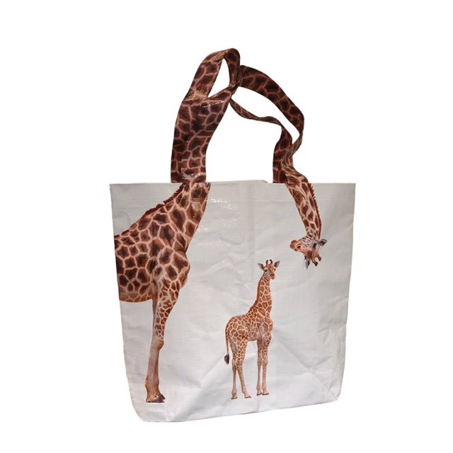 Bolsa de supermercado tejida impermeable con estampado animal de jirafa