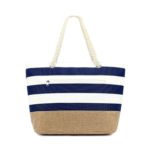 Bolsa de playa de yute de lona con bolsillo h&uacute;medo aislado