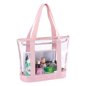 Bolsa tote rosa transparente con cremallera