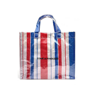 Bolso tote tejido de PVC con rayas rojas y azules